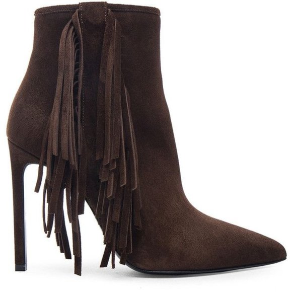 Saint Laurent Paris Fringe Suede Booties - Picture 1 of 5